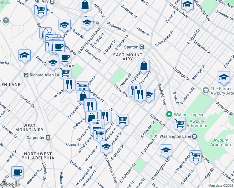 map of restaurants, bars, coffee shops, grocery stores, and more near 6721 Crowson Street in Philadelphia