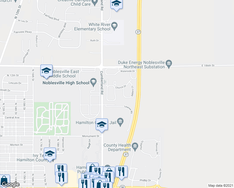 map of restaurants, bars, coffee shops, grocery stores, and more near 813 Nelson Circle in Noblesville