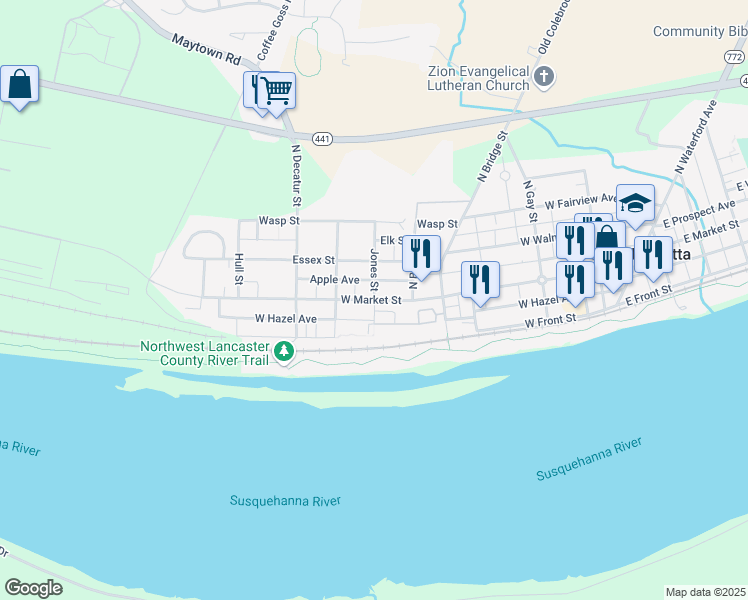 map of restaurants, bars, coffee shops, grocery stores, and more near 99 Jones Street in Marietta