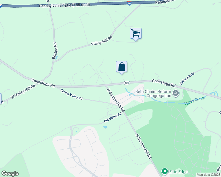 map of restaurants, bars, coffee shops, grocery stores, and more near 107 North Bacton Hill Road in Malvern