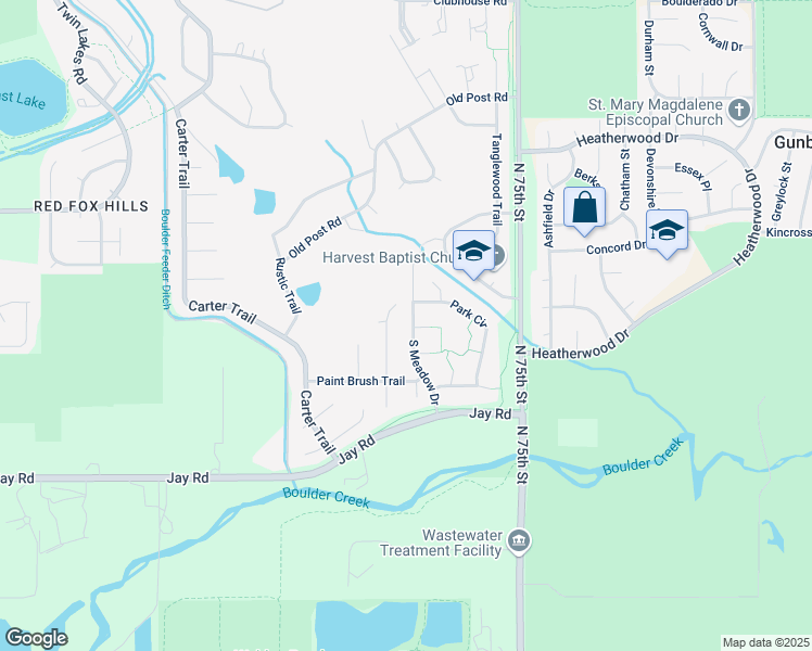 map of restaurants, bars, coffee shops, grocery stores, and more near 4469 South Meadow Drive in Boulder