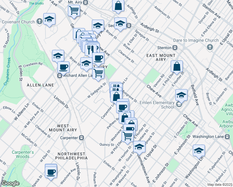 map of restaurants, bars, coffee shops, grocery stores, and more near in Philadelphia