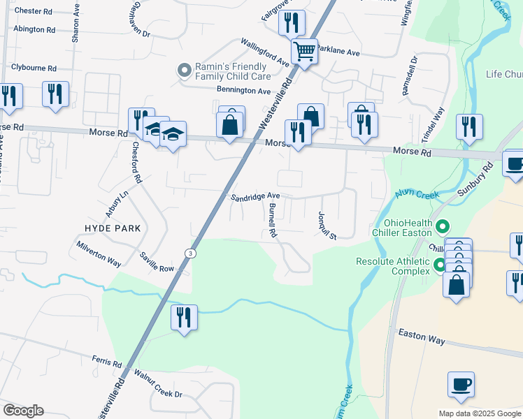 map of restaurants, bars, coffee shops, grocery stores, and more near 4198-4114,4199-4101 Skyview Drive in Columbus