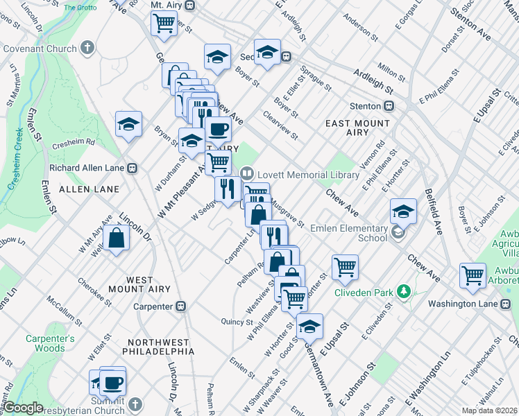 map of restaurants, bars, coffee shops, grocery stores, and more near in Philadelphia