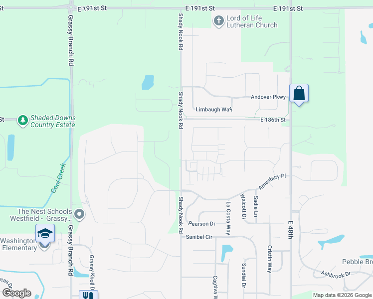 map of restaurants, bars, coffee shops, grocery stores, and more near 4044 Storrow Way in Noblesville