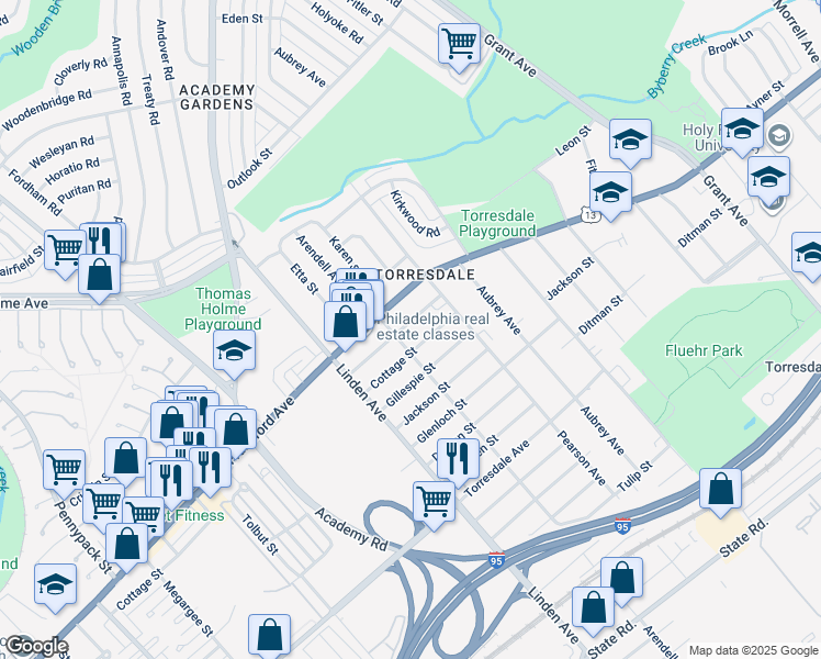 map of restaurants, bars, coffee shops, grocery stores, and more near 9313 Walker Street in Philadelphia