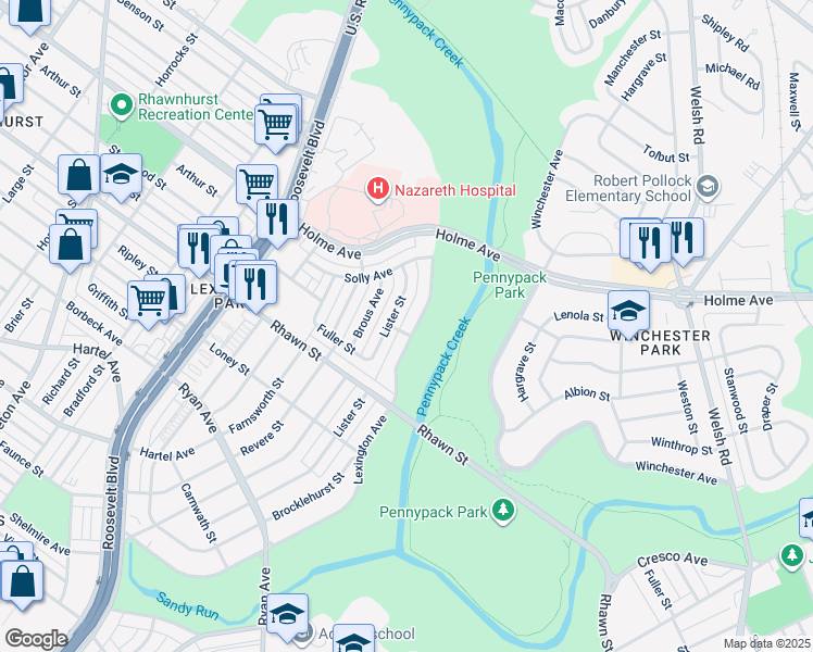 map of restaurants, bars, coffee shops, grocery stores, and more near 8102 Lexington Ave in Philadelphia