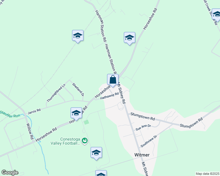 map of restaurants, bars, coffee shops, grocery stores, and more near 2204 Horseshoe Road in Lancaster