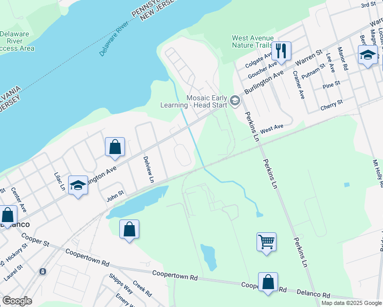map of restaurants, bars, coffee shops, grocery stores, and more near 21 Tieman Circle in Delanco