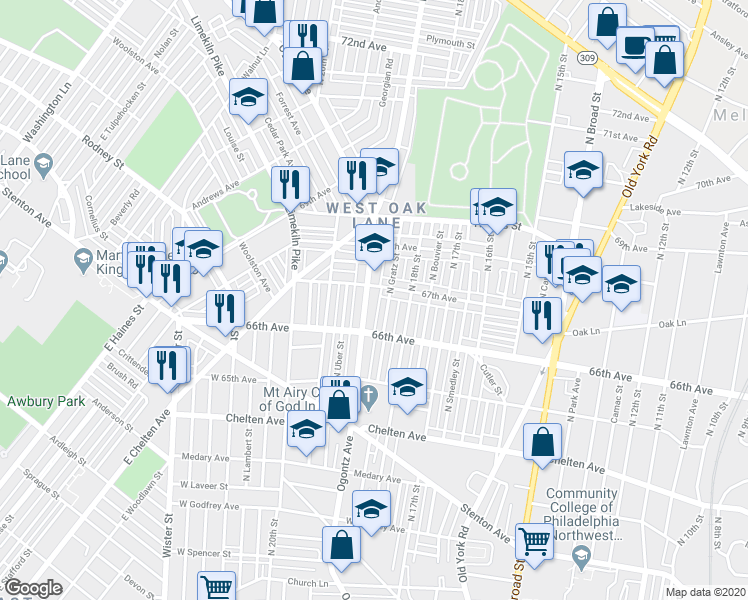 map of restaurants, bars, coffee shops, grocery stores, and more near 1818 67th Avenue in Philadelphia