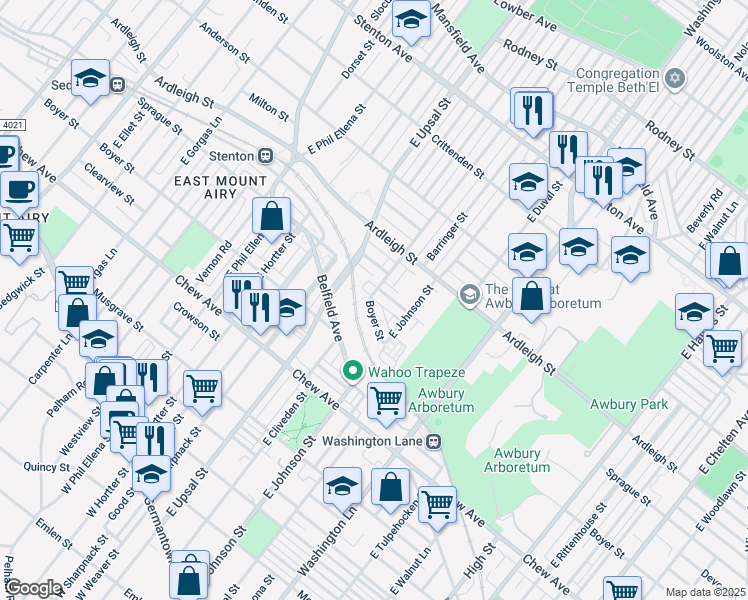 map of restaurants, bars, coffee shops, grocery stores, and more near 6426 Sprague Street in Philadelphia