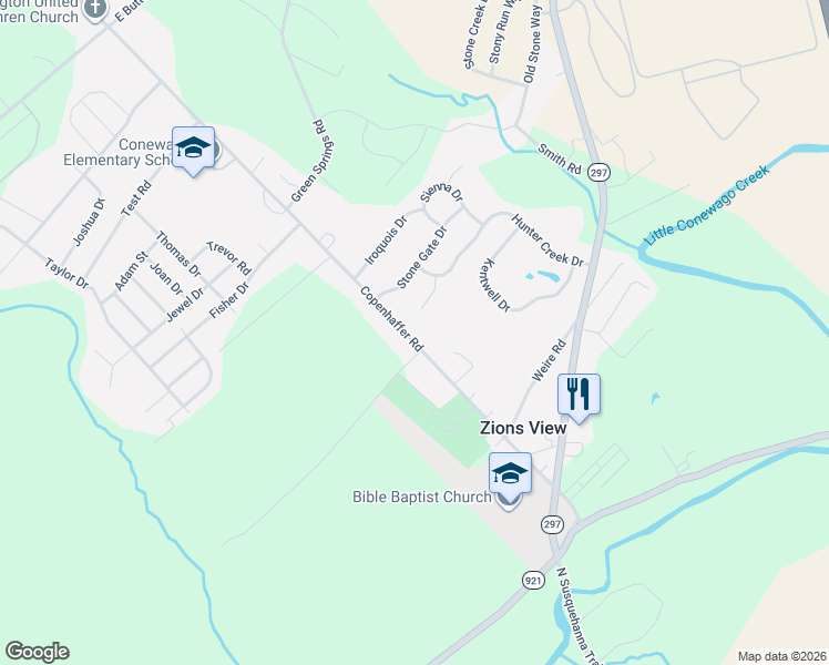 map of restaurants, bars, coffee shops, grocery stores, and more near 295 Copenhaffer Road in York