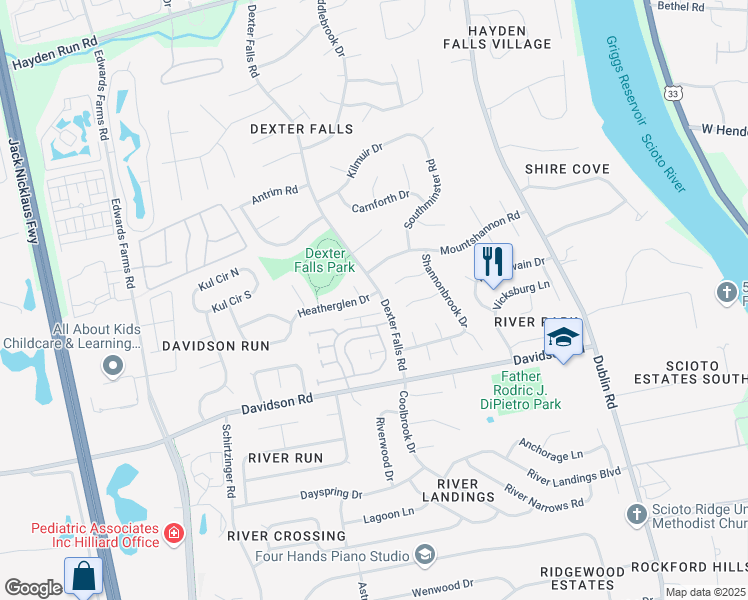 map of restaurants, bars, coffee shops, grocery stores, and more near 5010 Flynnhaven Court in Columbus