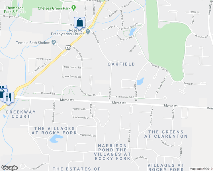 map of restaurants, bars, coffee shops, grocery stores, and more near 4001 Harlem Road in New Albany