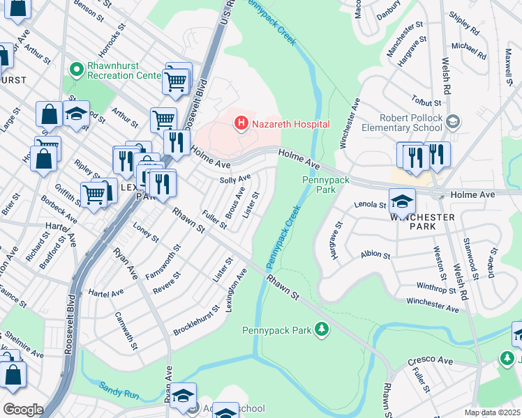 map of restaurants, bars, coffee shops, grocery stores, and more near 8104 Lexington Avenue in Philadelphia