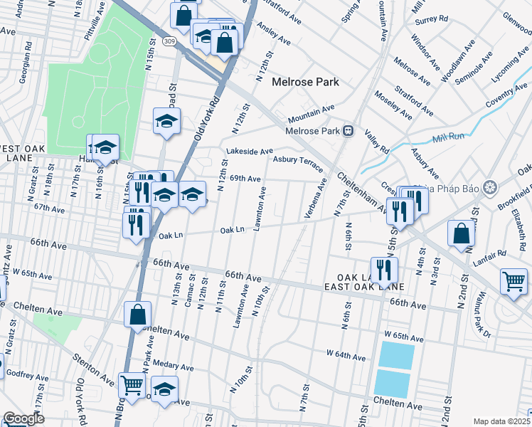 map of restaurants, bars, coffee shops, grocery stores, and more near 6715 Lawnton Avenue in Philadelphia