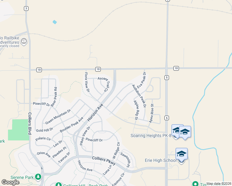 map of restaurants, bars, coffee shops, grocery stores, and more near 812 Audubon Peak Drive in Erie
