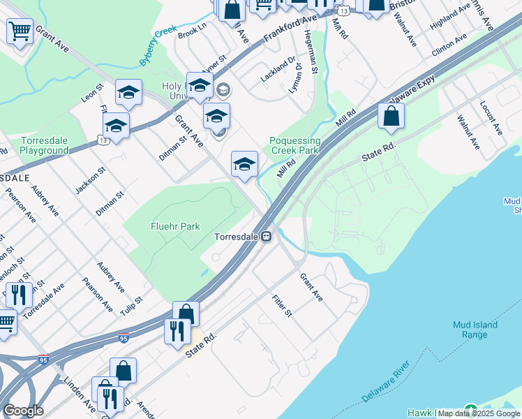 map of restaurants, bars, coffee shops, grocery stores, and more near 4803 Grant Avenue in Philadelphia