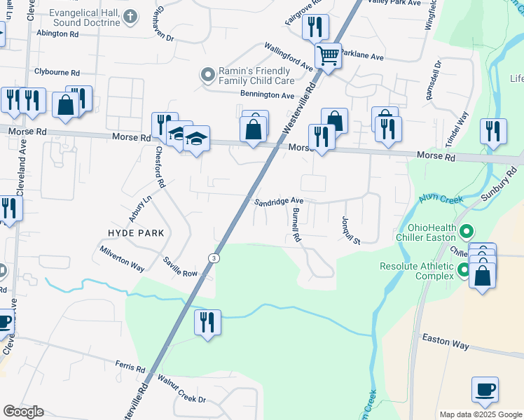 map of restaurants, bars, coffee shops, grocery stores, and more near 4188 Beechwold Drive in Columbus