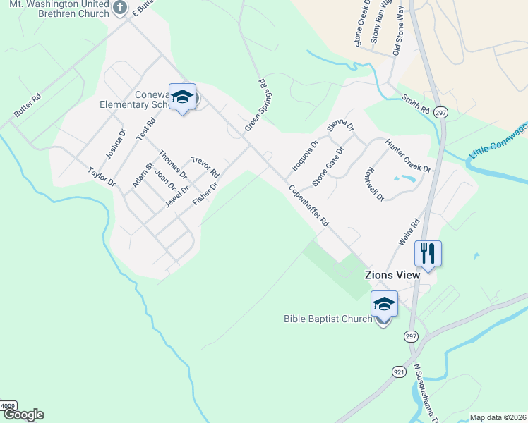 map of restaurants, bars, coffee shops, grocery stores, and more near 340 Copenhaffer Road in York