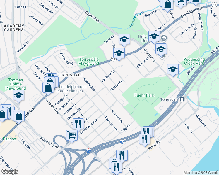map of restaurants, bars, coffee shops, grocery stores, and more near 4523 Convent Lane in Philadelphia