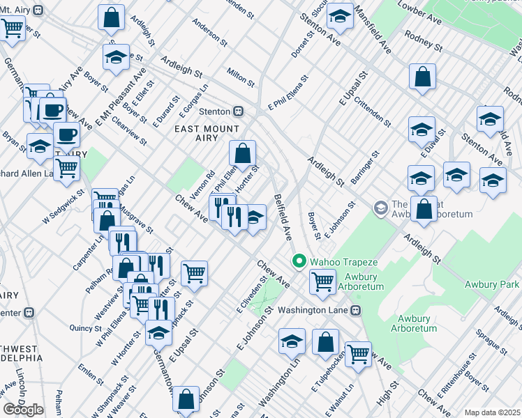 map of restaurants, bars, coffee shops, grocery stores, and more near 403 East Sharpnack Street in Philadelphia
