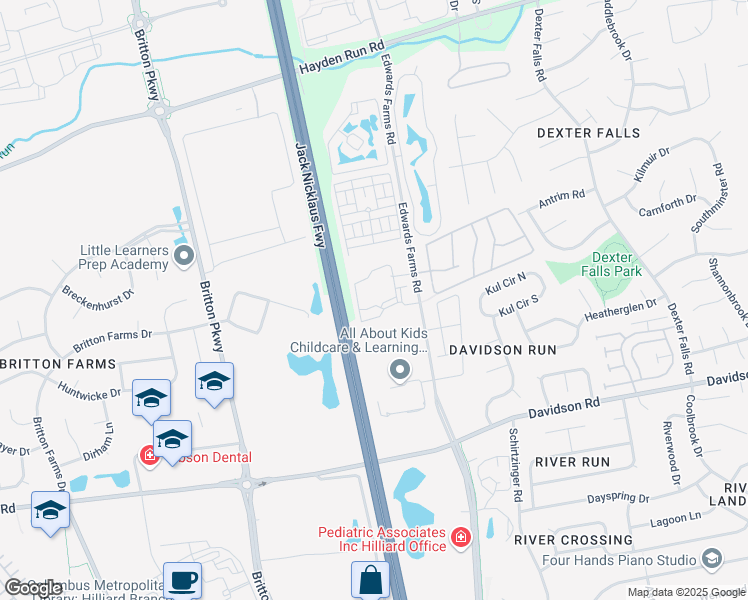 map of restaurants, bars, coffee shops, grocery stores, and more near 4214 Benedict Way in Columbus