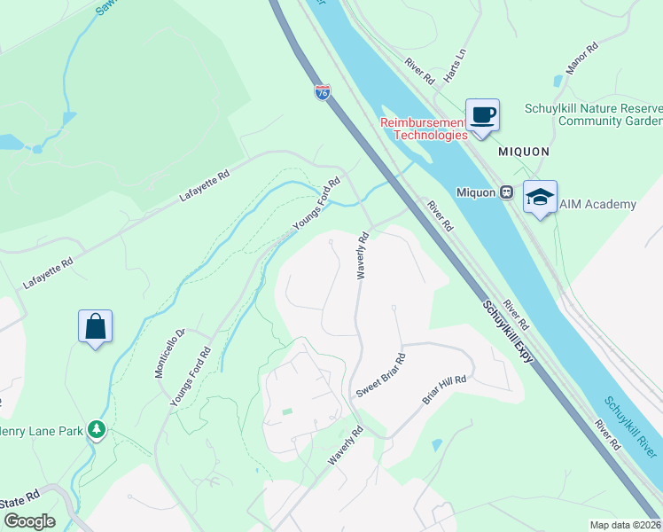 map of restaurants, bars, coffee shops, grocery stores, and more near 1720 Riverview Road in Gladwyne