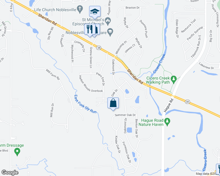 map of restaurants, bars, coffee shops, grocery stores, and more near 18481 Canyon Oak Dr in Noblesville