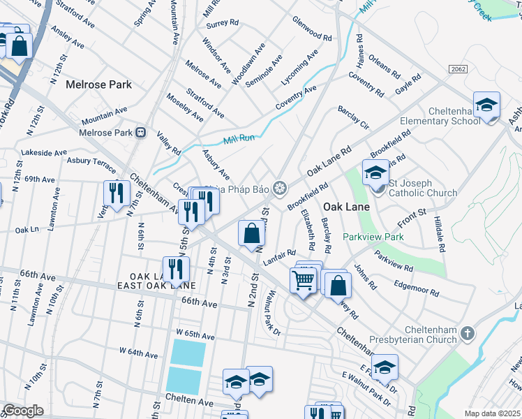 map of restaurants, bars, coffee shops, grocery stores, and more near 7444 New 2nd Street in Melrose Park