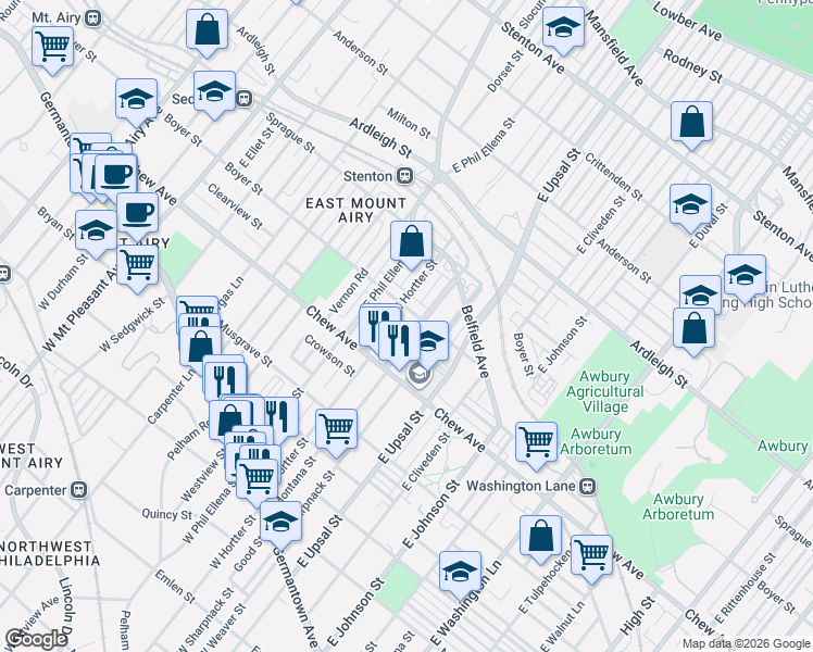 map of restaurants, bars, coffee shops, grocery stores, and more near 6624 Boyer Street in Philadelphia