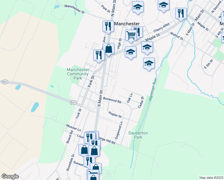 map of restaurants, bars, coffee shops, grocery stores, and more near 60 N Poplar Ct in Manchester