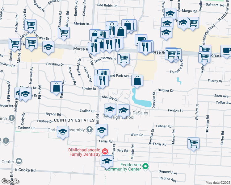 map of restaurants, bars, coffee shops, grocery stores, and more near 1653 Alona Drive in Columbus