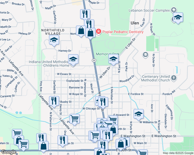 map of restaurants, bars, coffee shops, grocery stores, and more near 1012 North Lebanon Street in Lebanon