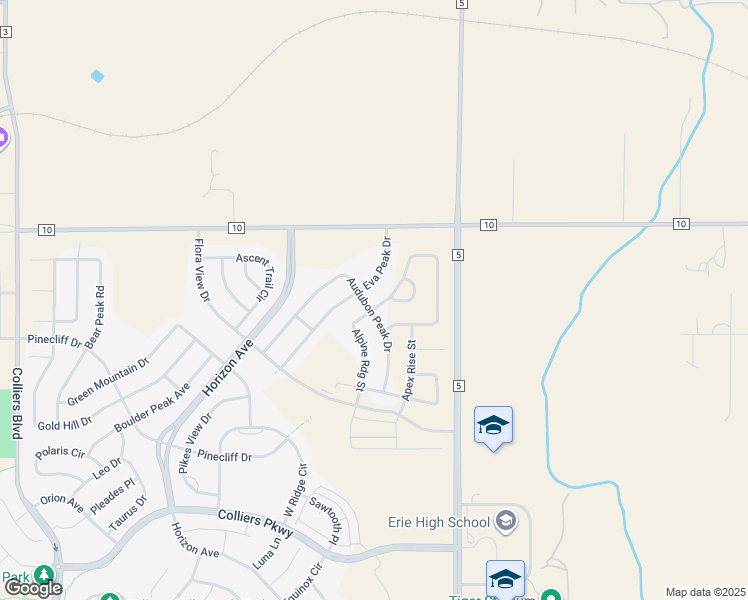 map of restaurants, bars, coffee shops, grocery stores, and more near 883 Eva Peak Drive in Erie