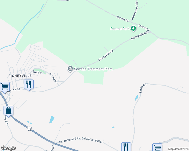 map of restaurants, bars, coffee shops, grocery stores, and more near 192 Richeyville Road in Washington County