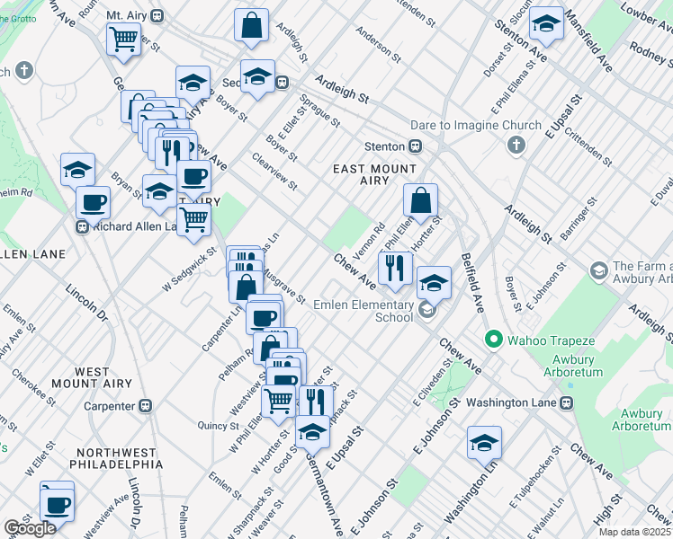 map of restaurants, bars, coffee shops, grocery stores, and more near 270 Slocum Street in Philadelphia