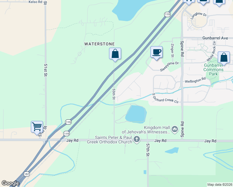 map of restaurants, bars, coffee shops, grocery stores, and more near 5511 Pioneer Road in Boulder