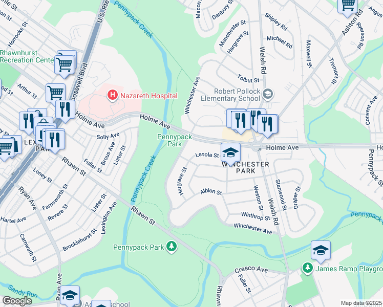 map of restaurants, bars, coffee shops, grocery stores, and more near 8004 Lenola Street in Philadelphia