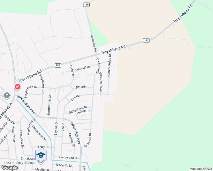 map of restaurants, bars, coffee shops, grocery stores, and more near 1728 Hunters Ridge Drive in Troy