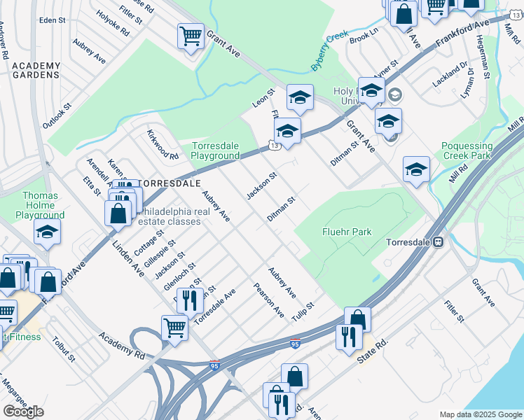 map of restaurants, bars, coffee shops, grocery stores, and more near 4523 Convent Lane in Philadelphia
