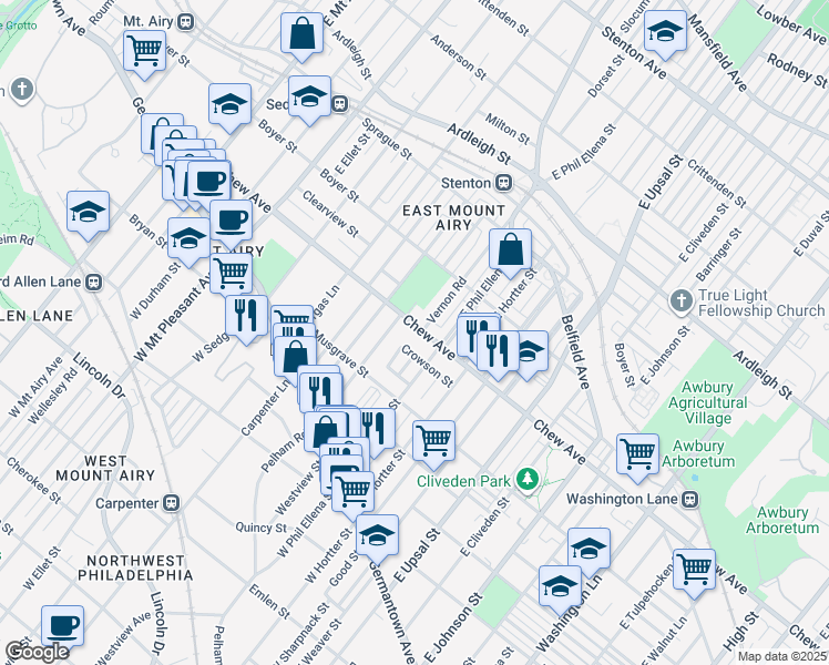 map of restaurants, bars, coffee shops, grocery stores, and more near 270 Slocum Street in Philadelphia