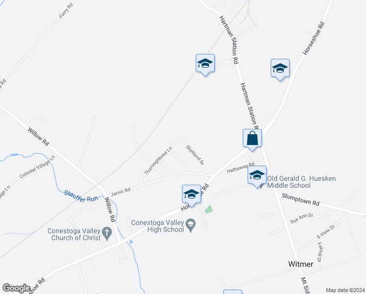 map of restaurants, bars, coffee shops, grocery stores, and more near 350 Shetland Drive in Lancaster