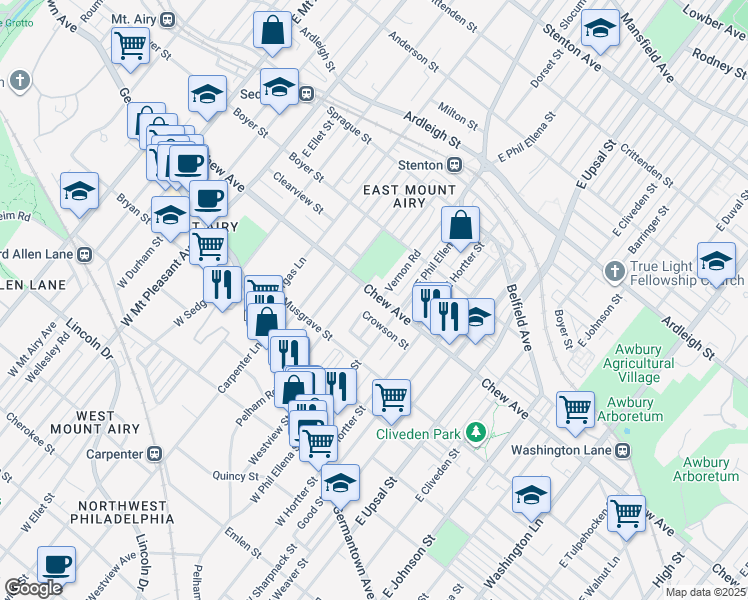 map of restaurants, bars, coffee shops, grocery stores, and more near 270 Slocum Street in Philadelphia