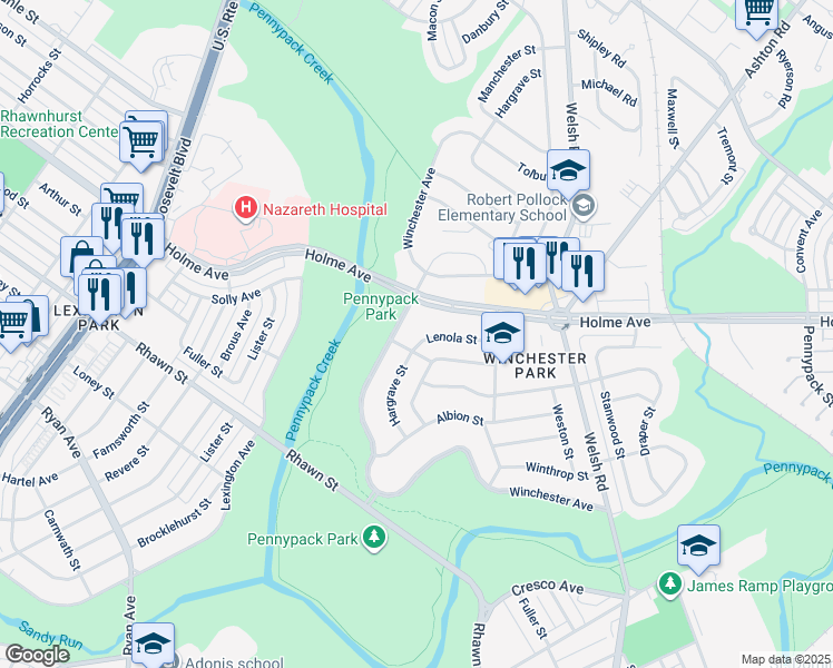 map of restaurants, bars, coffee shops, grocery stores, and more near 8004 Lenola Street in Philadelphia