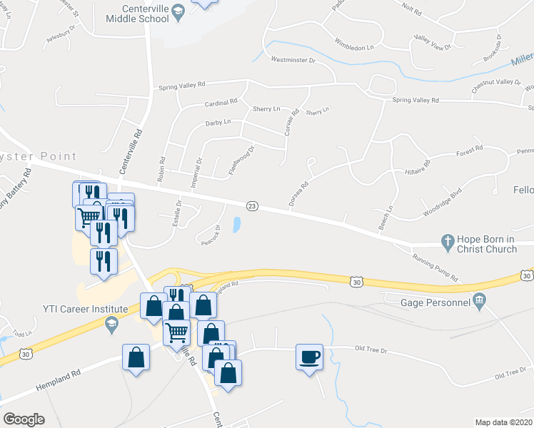 map of restaurants, bars, coffee shops, grocery stores, and more near 2816 Marietta Avenue in Lancaster
