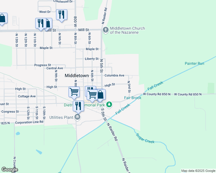 map of restaurants, bars, coffee shops, grocery stores, and more near 487 High Street in Middletown