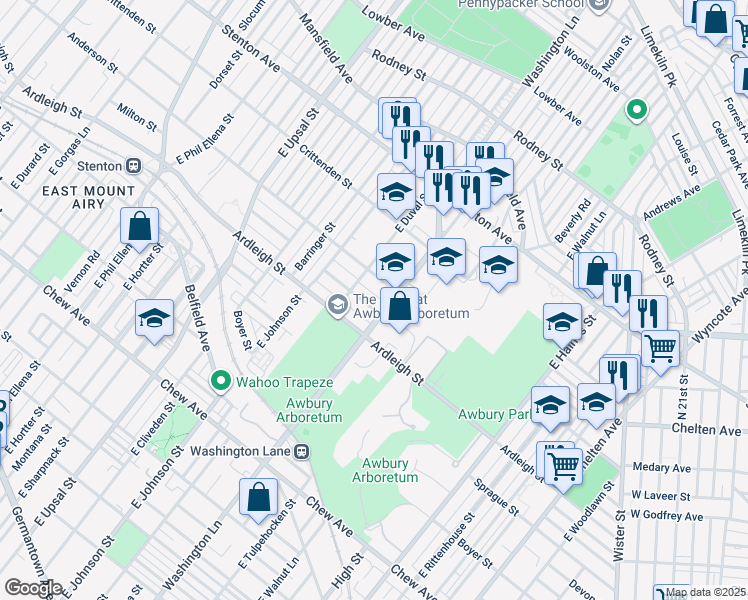 map of restaurants, bars, coffee shops, grocery stores, and more near 6309 Milton Street in Philadelphia