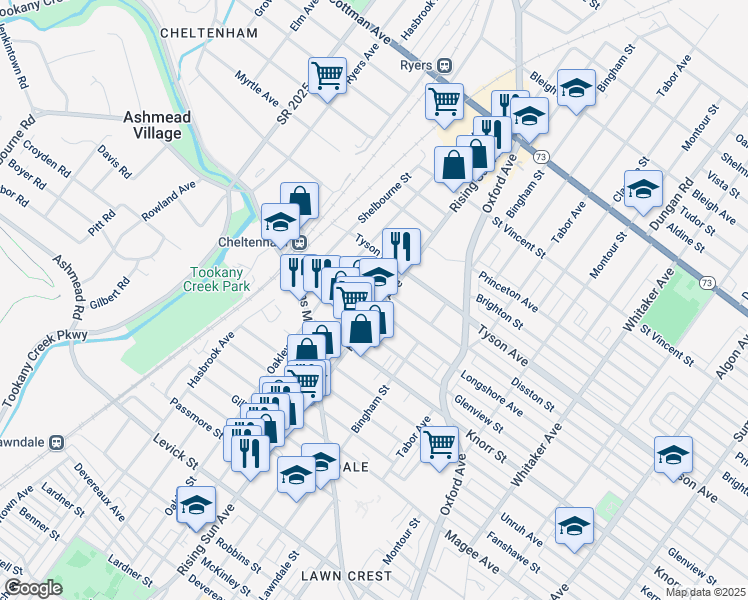 map of restaurants, bars, coffee shops, grocery stores, and more near 433 Longshore Avenue in Philadelphia