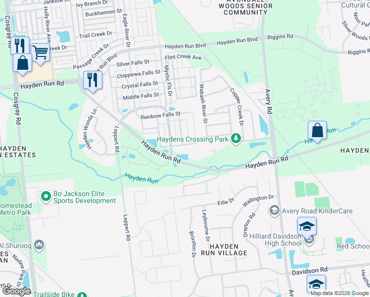 map of restaurants, bars, coffee shops, grocery stores, and more near 5499 Sentinel Falls Street in Dublin